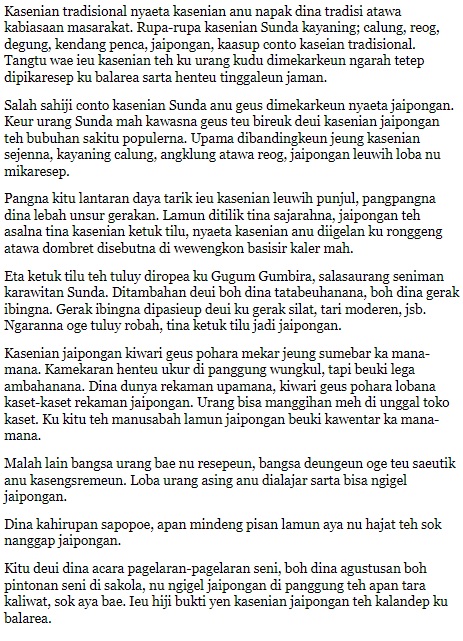 Contoh Artikel Bahasa Sunda tentang Kesenian Jaipong